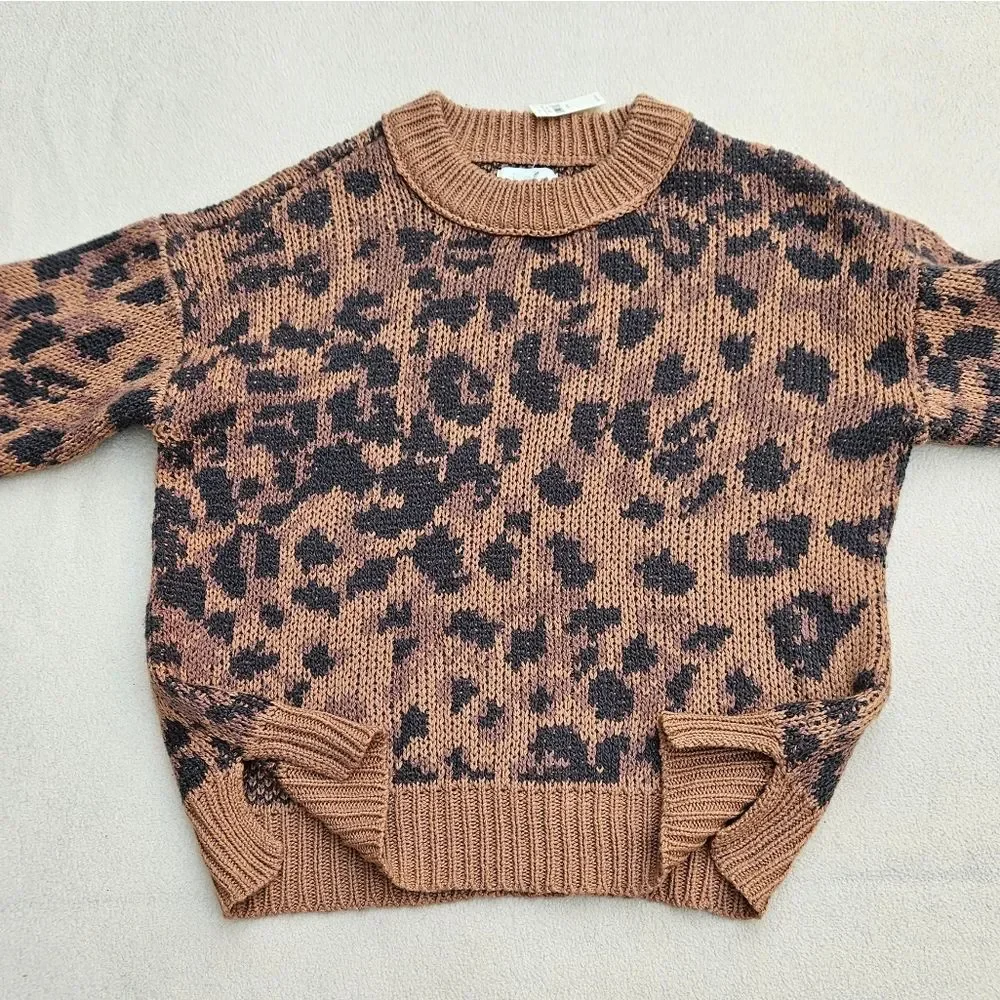 Aerie Animal Print Oversized Long Sleeve Crew Neck Sweater Size XS